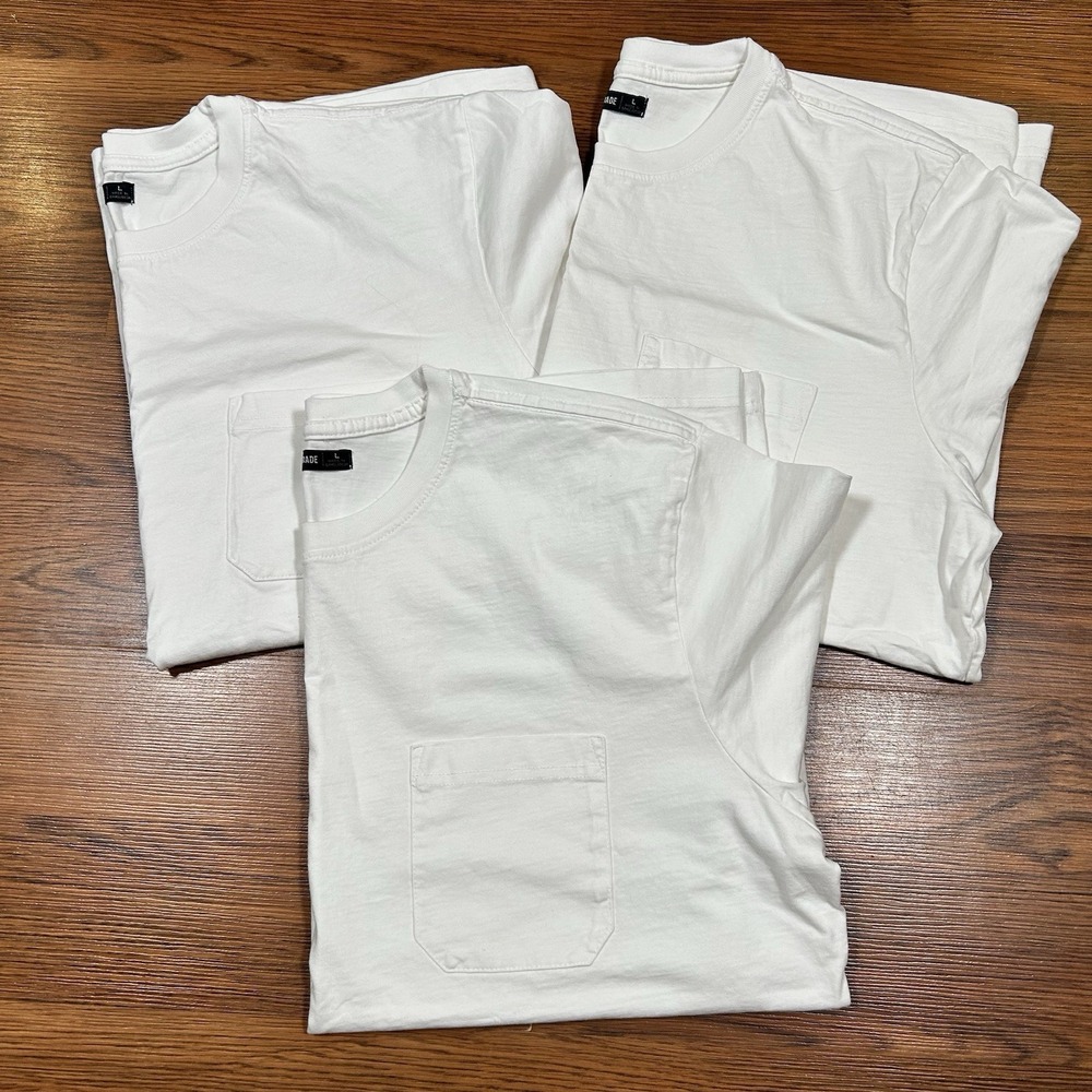 Lot Of 3 Line Of Trade Pocket T Shirt Mens L White Short Sleeve Retro City
